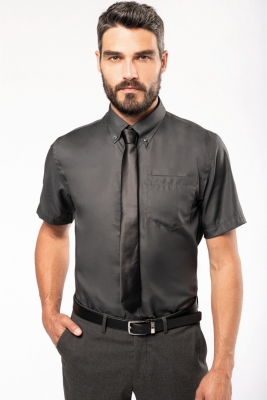 Heren non-iron overhemd korte mw Zwart